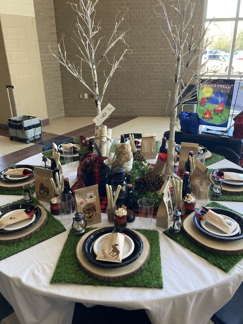 Scouting Centerpieces, Camping Table Decorations, Themed Graduation Party, Womens Ministry, Camping Theme, Graduation Party, Open House, Camping, Table Decorations