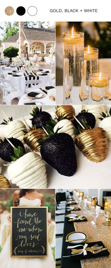 gold black and white wedding colors for 2018 Black And Gold Wedding Theme, Black And Gold Centerpieces, Gold Wedding Decor, Black And Gold Wedding, Black And White Wedding Theme, Gold Wedding Colors, Black Gold Wedding, Gold Centerpieces, Wedding Color Trends