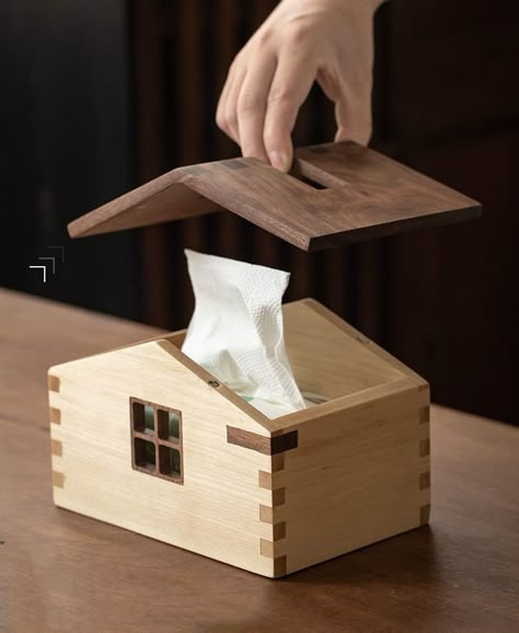 Classic Design Mini Tiny House Wooden Tissue Box Decoration Idea - FeelGift Wooden Tissue Holder, Diy Tissue Box Holder, Tissue Holder Diy, Box Covers Diy, Diy Tissue Box Cover, Kleenex Box Cover, Kleenex Box, Tissue Box Holder, 3d Craft