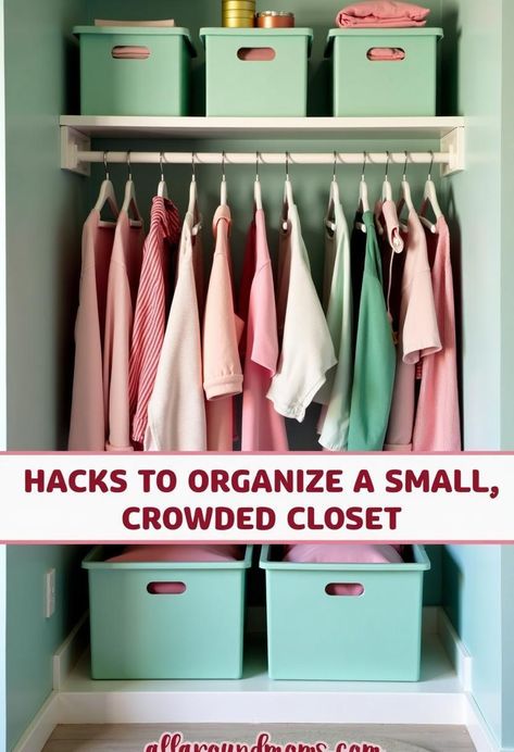 Organizing a small closet filled with numerous clothing items requires clever strategies and innovative solutions. By implementing space-saving techniques, utilizing vertical storage, and employing multi-functional organizers, you can maximize your closet's potential. These genius hacks will transform your cramped space into an efficient and stylish storage area, allowing you to easily access and maintain your wardrobe. Organizing A Small Closet, Organize A Small Closet, Small Space Storage Ideas, Space Saving Closet, Space Storage Ideas, Clothes Organization Small Space, Closet Organization Hacks, Organization Small Space, Stackable Plastic Storage Bins