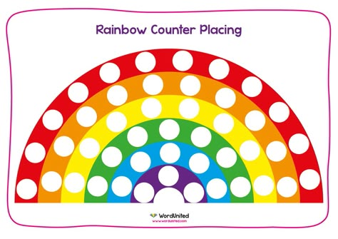 Let's develop fine motor skills! Strengthen hand muscles, develop hand-eye coordination and improve colour recognition with this colourful rainbow activity. Carefully place counters onto the different sections of the rainbow. Supports the following areas of learning within the Early Years Foundation Stage: Understanding the World. Rainbow Do A Dot, Colors Of The Rainbow Preschool, Rainbow Name Activity, Rainbow Fine Motor Activities, Rainbow Tracing Preschool, Rainbow Activity, Hand Muscles, Rainbow Craft, Early Years Foundation Stage