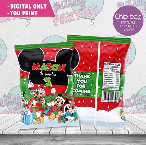 Chips Bags, Christmas Cupcake Toppers, Christmas Cake Topper, Game Prizes, Christmas Birthday Party, Mouse Christmas, Mickey Mouse Christmas, Christmas Cupcakes, Candy Wrappers