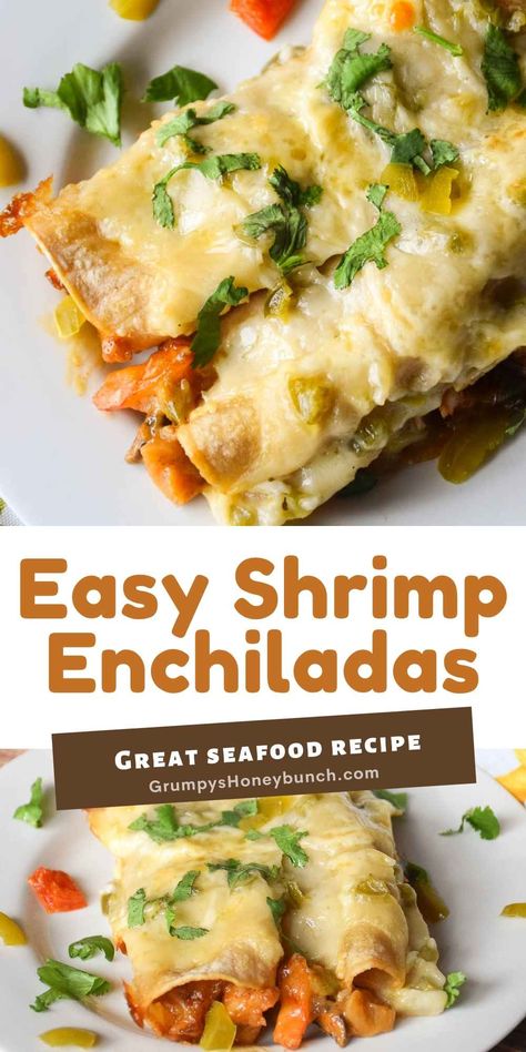 Shrimp Enchiladas Recipe - Grumpy's Honeybunch Jalapeno Cream Sauce, Shrimp Enchiladas Recipes, Seafood Enchiladas Recipe, Seafood Enchiladas, Shrimp And Veggies, Shrimp Enchiladas, Campbells Soup Recipes, Cheesy Enchiladas, Delicious Seafood Recipes