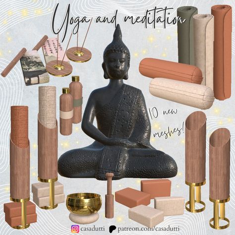 Yoga and meditation set Sims 4 Yoga Mod, Sims4 Boho Cc, Spiritual Sims 4 Cc, Gym Cc Sims 4, New Sims 4 Cc 2024, Sims 4 Cc Yoga, Sims 4 Spa Cc, Small Yoga Studio, Furniture Cc