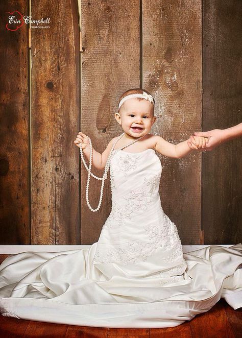 Daughter wearing your wedding dress! How sweet!! Baby Photography 1 Year, Natalia Grace, Moms Wedding Dress, Baby Dress Wedding, Mom Wedding Dress, Blessing Dress, 1 Year Birthday, Wedding Dr, Dress Pictures