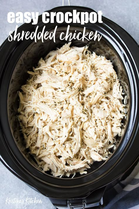 Easy Crockpot Shredded Chicken - My favorite healthy crockpot chicken recipe for meal prep! Moist, tender shredded chicken that you can use in your favorite recipes for bbq chicken, tacos, sandwiches and more. This seasoned chicken cooks in your slow cooker to tender, juicy perfection! Healthy Shredded Chicken Recipes, Healthy Crockpot Chicken, Bbq Chicken Tacos, Crockpot Shredded Chicken, Shredded Chicken Crockpot, Chicken Crockpot Recipes Healthy, Crockpot Chicken Healthy, Make Shredded Chicken, Easy Crockpot Chicken