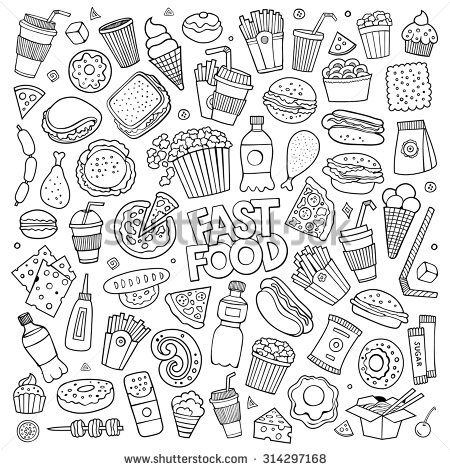 Doodles Hand, Food Doodles, Food Coloring Pages, 귀여운 음식 그림, Hand Symbols, Cartoon Doodle, Doodle Cartoon, Doodle Icon, Sketch Notes