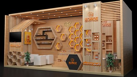 Stand Booth Design Food, Honey Stand, Merchandise Display Table, Booth Design Food, Honey Label Design, Stall Decorations, Glass Partition Wall, Honey Shop, Coffee Shop Interior Design