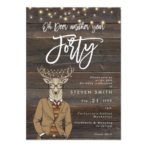 Oh deer rustic wood lights 40th birthday invitation #Ad , #Ad, #lights#birthday#wood#Shop Boho Birthday Invitations, Light Wood Background, 25th Birthday Ideas, Wood Lights, 60th Birthday Ideas, Rustic Birthday, 50th Birthday Party Invitations, 21st Birthday Invitations, 60th Birthday Invitations