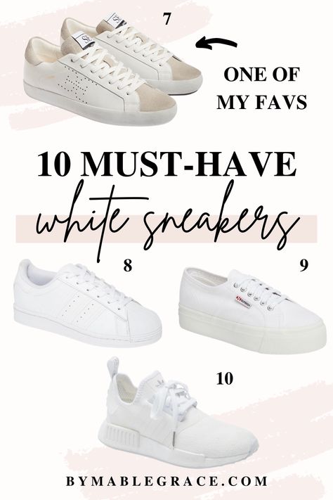 10 White Sneakers Every Woman Needs In Their Closet - by mable grace Adidas White Sneakers Outfits, Sneakers Women 2023, Superga Platform Sneakers, Best White Sneakers, White Sneakers Outfit, Unique Shoe, Adidas White Sneakers, Staple Shoes, Fashion Staples