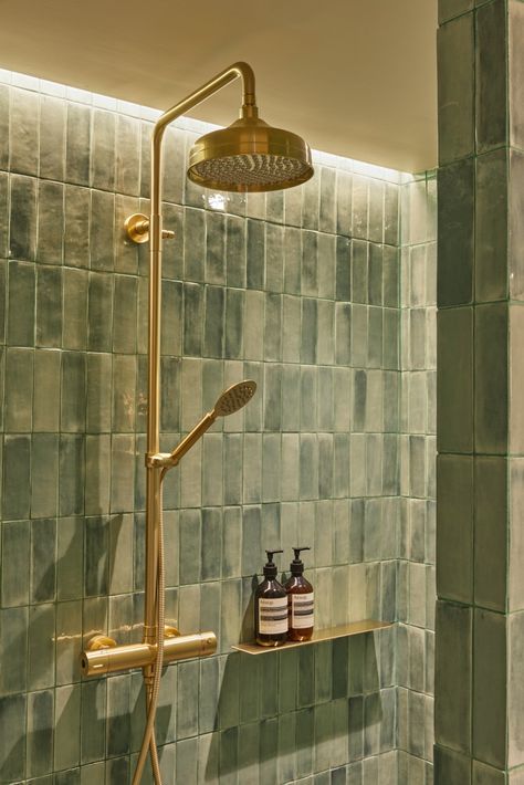 https://www.claybrookstudio.co.uk/fellini-pianta-gloss.html Olive Tile Bathroom, Green Brick Tile Bathroom, Green Zellige Bathroom, Moss Green Tile Bathroom, Olive Bathroom Tiles, Green Cloe Tile Bathroom, Olive Green Bathroom, Bathroom Vanity Terrazzo, Terrazzo Floor Bathroom