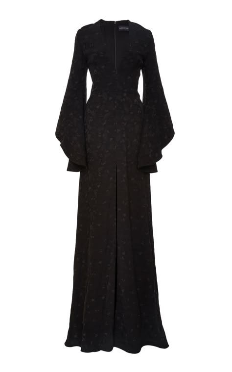 Gown With Flared Sleeves, Black Evening Gown With Sleeves, Long Sleeve Gown Elegant, Moda Operandi Gown, Gown Designs Party Wear, Latest Gown Designs Party Wear, Flared Gowns, Latest Gown Designs, Dress Flare Sleeves