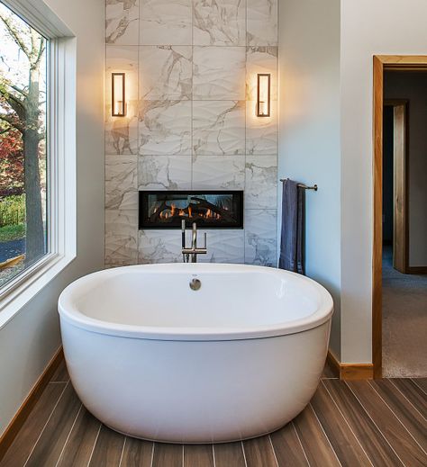 Bathrooms With Fireplaces, Fireplace In Master Bath, Bathroom Fireplace Ideas, Large Bathroom Ideas Master Suite, Fireplace In Bathroom, Bathroom With Fireplace, Fireplace Bathroom, Master Remodel, Fireplace Marble