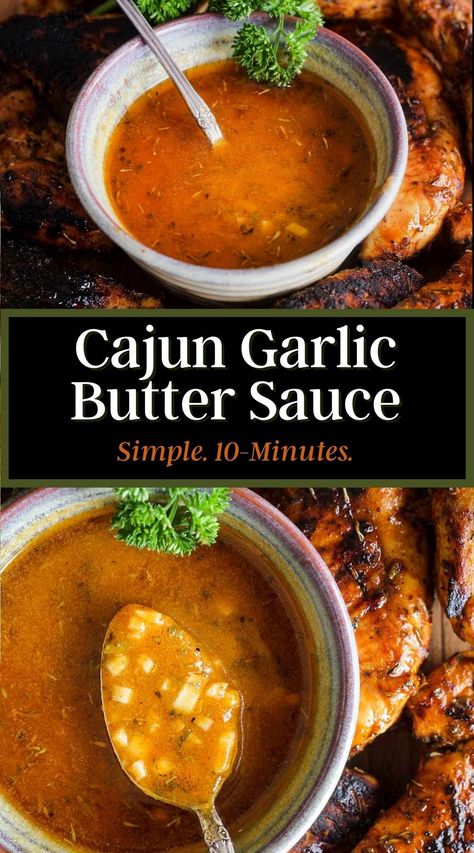 Elevate your veggies, chicken, shrimp, steak, and more with this quick and simple Cajun garlic butter sauce. You won't be able to get enough of the bright and flavorful sauce. Naturally vegetarian. #Cajungarlicbuttersauce #Cajunbuttersauce #Cajunsauce #garlicbuttersauce #garlicbutter Cajun Sauce Recipe, Cajun Butter Sauce Recipe, Cajun Garlic Butter Sauce, Cajun Butter Sauce, Sauce For Seafood, Cajun Butter, Cajun Sauce, Seafood Boil Recipes, Homemade Sauce Recipes