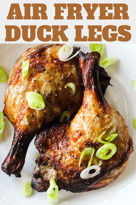 How to Air Fry Duck Legs - Air fryer duck legs are crisp and juicy, and perfect for a delicious dinner any night of the week. This easy recipe includes a flavorful orange and red wine marinade, and is simple to prepare in under an hour! | The Top Meal Duck Leg Recipes Air Fryer, Duck Legs Recipe Easy, Duck Marinade Recipes, Air Fryer Duck, Duck Legs Recipe, Red Wine Marinade, Duck Leg Recipes, Duck Dinner, How To Cook Duck