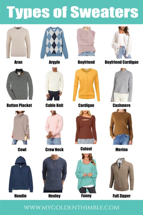 different types of sweaters Types Of Sweaters, Sweater Vest Outfit Women, Clothing Guide, Fashion Dictionary, Plus Size Summer Outfits, Jumper Outfit, Types Of Coats, Fashion Vocabulary, Buy Sweaters