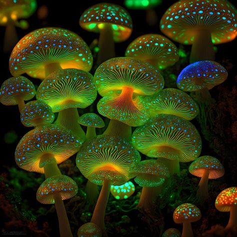 Underwater Mushrooms, Bioluminescence Mushroom, Luminescent Mushroom, Fluorescent Mushroom, Bioluminescent Fungi, Bioluminescence Aesthetic, Glow In The Dark Mushrooms, Colourful Mushrooms, Bioluminescent Mushrooms