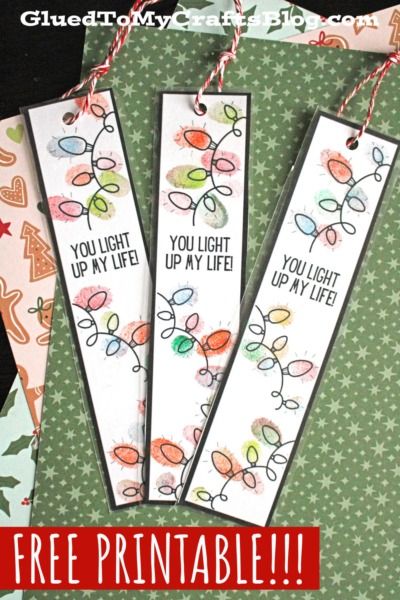 Fingerprint You Light Up My Life Bookmarks - Glued To My Crafts Holiday Bookmarks For Kids, Winter Bookmark Craft, Christmas Fingerprint Crafts, Diy Bookmark Designs, Kids Bookmark Craft, Handprint Bookmark, You Light Up My Life, Thumbprint Bookmark, Bookmarks Preschool