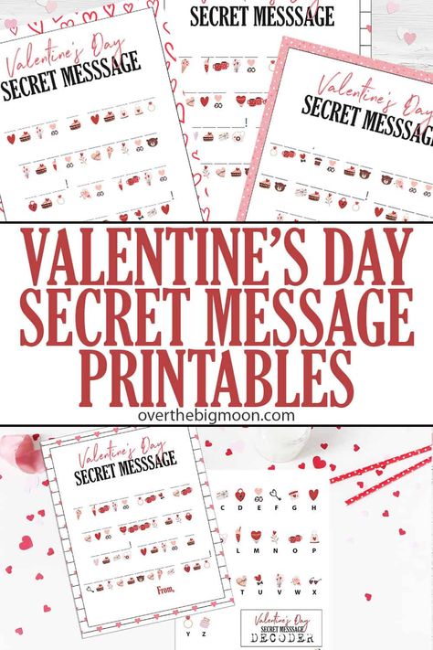 A set of printable Valentine's Day Secret Messages and Decoder -- print these fun printable Valentine's Day secret messages to give your kids with their breakfast on Valentine's Day! They'll have a blast decoding these Secret Messages using the decoding key made with fun Valentine's Day themed clipart! From overthebigmoon.com #valentinesday #valentinesprintable #secretmessagevalentine #valentinefrommom #valentinefromdad Clever Valentines, Message From Santa, Secret Valentine, Printable Valentines Day Cards, Valentine Messages, Coded Message, Big Moon, Free Printable Cards, Valentine's Day Printables