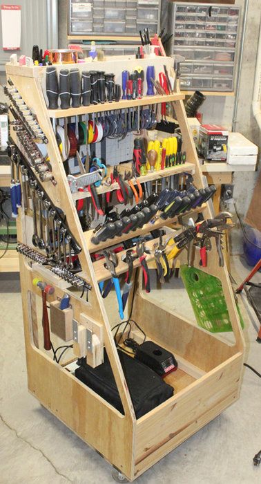 F.O.R. tool rack Mobile Tool Storage Ideas, Adam Savage Tool Cart, Adam Savage, Garage Workshop Organization, Workbench Plans Diy, Garage Tool Organization, Garage Organization Diy, Garage Tool Storage, Orbital Sander