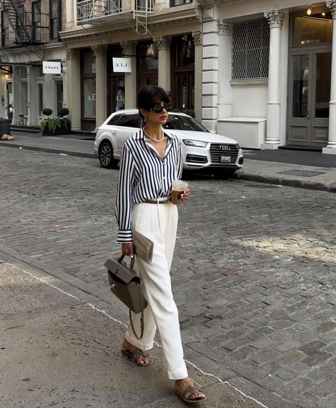 Striped Shirt Outfits, Blue Striped Shirt Outfit, Striped Shirt Outfit, Outfits With Striped Shirts, Cornrows Braids For Black Women, Summer In The City, Shirt Outfits, Blue Striped Shirt, Minimal Outfit