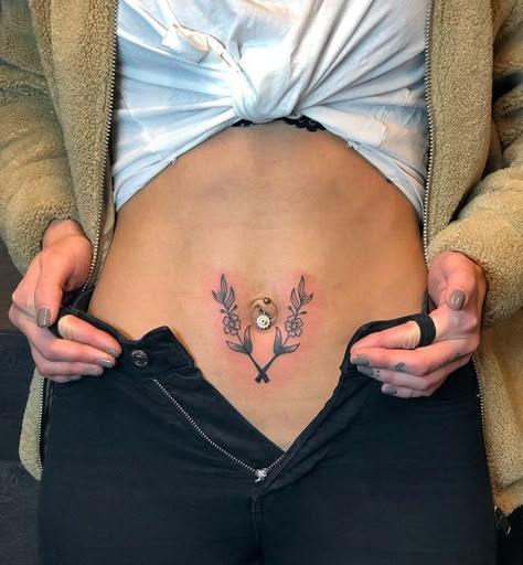 Stomach Tattoos Belly Button, Tattoos Belly Button, Belly Button Flower Tattoo, Tattoo Around Belly Button Women, Under Belly Button Tattoos For Women, Women’s Belly Tattoo, Belly Bottom Tattoo, Belly Button Tattoo Men, Tattoo Under Belly Button