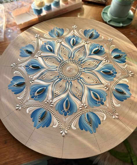 The more I progress with this piece, the more it makes me think of Greece 🇬🇷 Maybe it’s my subconscious telling me I need a vacation 🤣 #WIP #mandala #handpainted #handmadecrafts #handmadewithlove Dot Ornaments, Mandala Paint, Ceramic Plates Art, Dotted Mandala, I Need A Vacation, Dippin Dots, Mandala Wall Decor, Mandala Wall Hanging, Painted Mandala