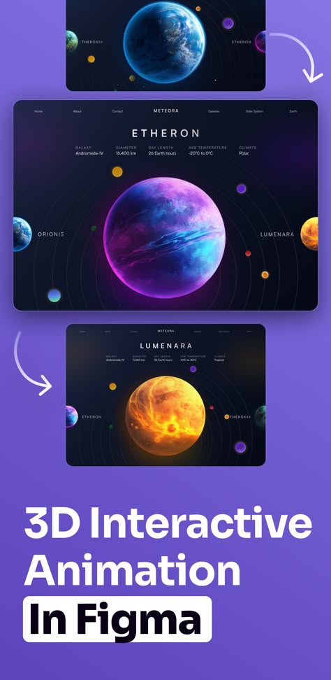 Animated Website Inspiration, 3d Interactive Web Design, Planet Design Ideas, Figma Prototype Animation, Figma Interaction, Figma Animation Tutorial, Animation Website Design, 3d Website Design, Figma Plugin