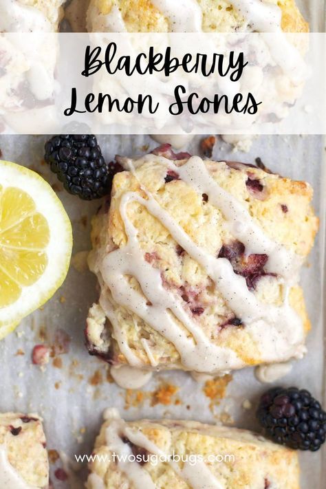 This easy blackberry lemon scones recipe is made without butter and makes soft and moist scones. Drizzled with a tart lemon glaze. Moist Scones, Berry Scones Recipe, Blackberry Scones, Lemon Scones Recipe, Easy Scone, Blackberry Lemon, Berry Scones, Brunch Dessert, Raspberry Scones