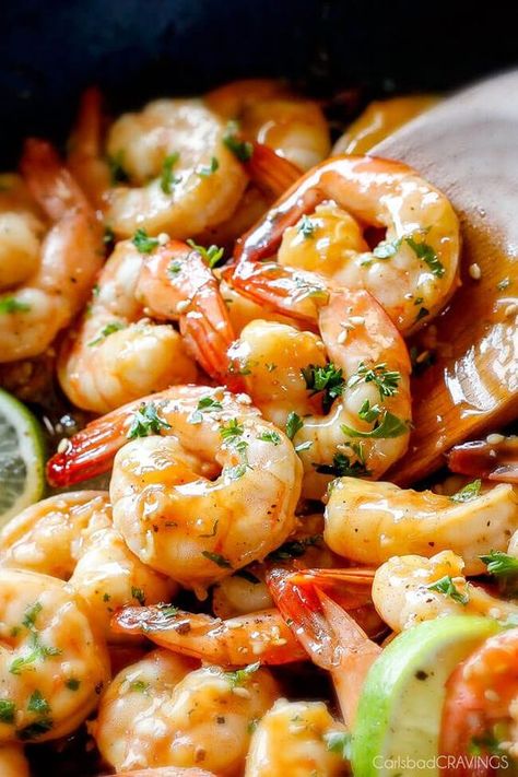 Asian Sweet Chili Shrimp (grill or stovetop) - 10 minute prep, 5 minutes to cook! with the most incredible tangy sweet heat sauce! Sweet Chili Shrimp Recipe, Chili Shrimp Recipe, Shrimp Dinners, Sweet Chili Shrimp, Asian Seafood, Chili Shrimp, Chili Sauce Recipe, Bbq Shrimp, Carlsbad Cravings