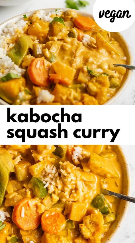 Kabocha Squash Red Curry Food Network, Squash Curry Indian, Kabocha Squash Recipe Instant Pot, Kobacha Squash Curry, Roasted Kobucha Squash, How To Cook Kabocha Squash, Vegan Kabocha Squash Recipe, Kabocha Squash Recipe Soups, Red Kabocha Squash Recipe