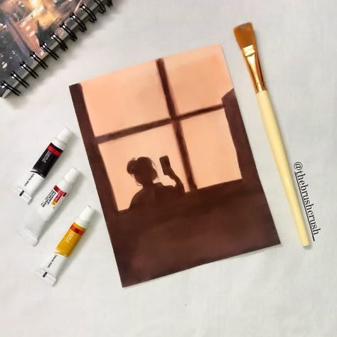 Easy Brown Painting Ideas, Shadow Painting Ideas On Canvas, How To Paint Shadows In Acrylic, Tough Sketches, Painting Without White Colour, Simple Acrylic Paintings On Paper, Brown Aesthetic Painting, Shadow Painting Ideas, Brown Painting Ideas