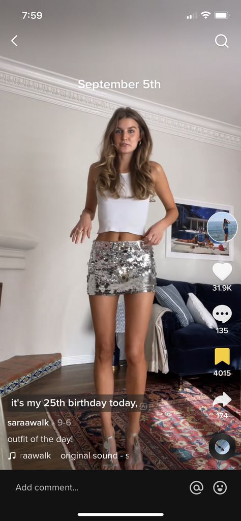 Glitter Mini Skirt Outfits, Danielle Guizio Sequin Skirt, Danielle Guizio Skirt, Sparkly Mini Skirt Outfit, 30 Degree Weather Outfit, Simple Nye Outfit, Guizio Skirt, Casual Nye Outfit New Years, Winter Outfits Girly