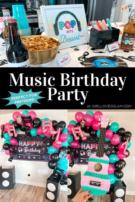 Girls Rockstar Birthday Party, Dance Party Birthday Decorations, Kareoke Party For Kids, Music Bday Party Ideas, Karaoke Dance Party Ideas, Singer Birthday Party Theme, Karaoke Themed Birthday Party, Techno Birthday Party, Karaoke Kids Birthday Party