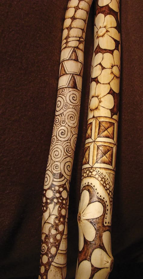 Make hiking more fun with your own personalized walking stick. Order Pyrography Spring 2016 at http://woodcarvingillustrated.com/blog/the-spring-2016-pyrography-special-issue-is-available-now/ to learn more. Diy Wood Carving, Handmade Walking Sticks, Hand Carved Walking Sticks, Wood Burn Designs, Canes And Walking Sticks, Wooden Walking Sticks, Stick Art, Walking Sticks And Canes, Hiking Sticks