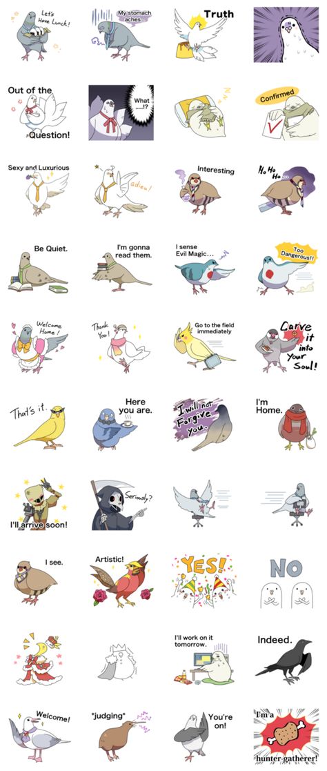 Hatoful Boyfriend official stickers. Boyfriend Fanart, Pigeon Meme, Hatoful Boyfriend, Cute Pigeon, Video Games Memes, Story Games, Funny Birds, Funny Drawings, Weird Stuff