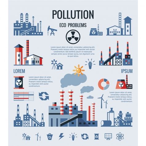 Pollution Infographic, Flat Art, Infographic Design, Pollution, Background Design, Graphic Resources, Vector Free, Free Design, Green