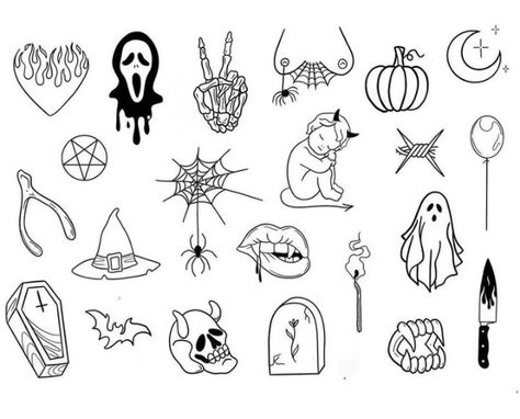 Flash Tattoo Sleeve, Halloween Tattoo Flash, Beginner Tattoos, Sharpie Tattoos, Ghost Tattoo, Witch Tattoo, Flash Tattoo Designs, Tattoos Geometric, Tattoo Flash Sheet