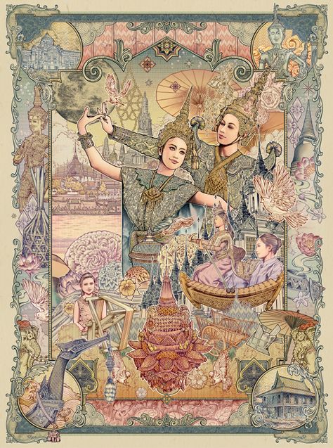 Thai Airways, Thailand Art, Thai Pattern, Thai Art, Traditional Paintings, Behance Net, Asian Art, Traditional Art, Culture Art