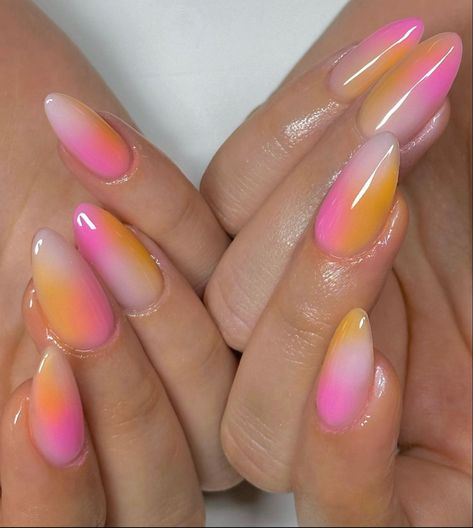 Orange Aura Nails, Aura Nail Designs, Aura Nail, Florida Nails, Aura Nails, 2023 Nails, Makeup Nails Designs, Hippie Nails, Medium Almond