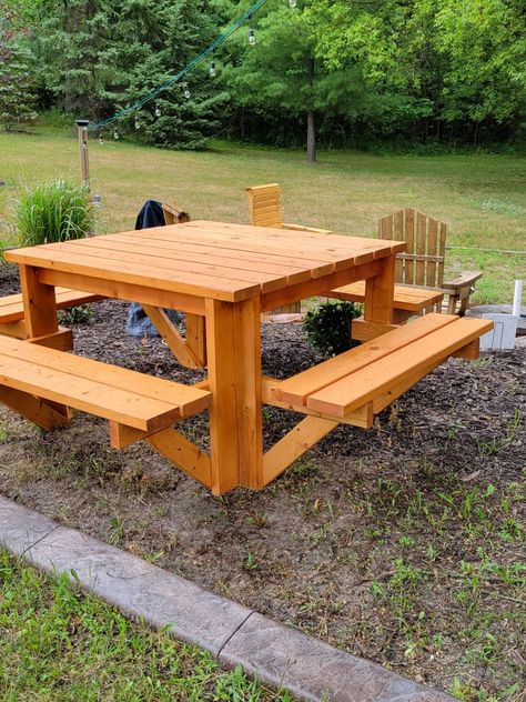 Front Yard Picnic Table, Picnic Bench Ideas, Modern Picnic Table, Farmhouse Picnic Table, Redwood Furniture, Meadow Mountain, Pallet Picnic Tables, Micro House Plans, Barn Wood Mirror