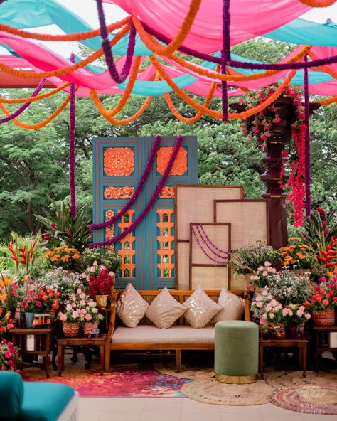 Mehendi art on the bride’s hands is like a reflection of her most beautiful smile. In those colors lies the sweetness of her smile Like love woven into life, pure and yet whimsical. Bride : @varusarathkumar Decor design,styling and production : @white.reflections Furniture : @prophousechennai Photography: @theaaronobed Project head : @229x99 Venue : Rain tree #wedding #weddingday #weddingphotography #weddingdecor #weddingplanning #weddingplanner #weddingdesign #bigfatindianwedding #i... Sangeet Inspiration, Roka Decor, Pellikuthuru Decor, Couple Seating, Mehendi Decoration, Whimsical Bride, Baat Pakki, Most Beautiful Smile, Bridal Backdrop