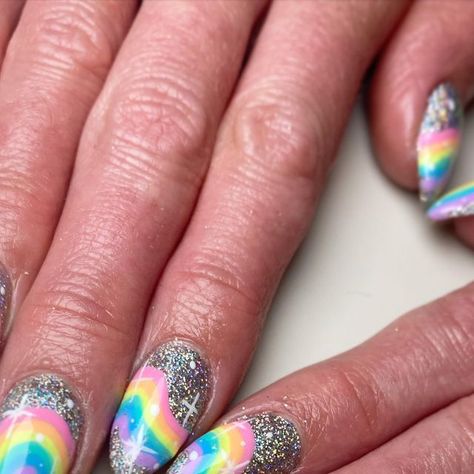 Mia on Instagram: "Follow the holographic glitter rainbow road 🌈 Annual #pride set for @jencarley. If I wasn’t so lazy, I’d dig through my archives and do a montage of all her pride nails over the years - but I am, so here we are 😂 #rainbownails #glitternails #pridenails #gelnails #sparklenails" Pride Glitter Nails, Pride Nails, Rainbow Road, Glitter Rainbow, Sparkle Nails, Rainbow Nails, Holographic Glitter, Glitter Nails, Over The Years