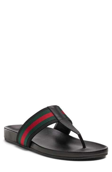 Gucci 'Zen' Flip Flop (Men) Gucci Mens Sandals, Mens Leather Flip Flops, Black Leather Flip Flops, Magic Shoes, Leather Slippers For Men, Size 11 Women Shoes, Gucci Mens, Gucci Brand, Slippers For Men