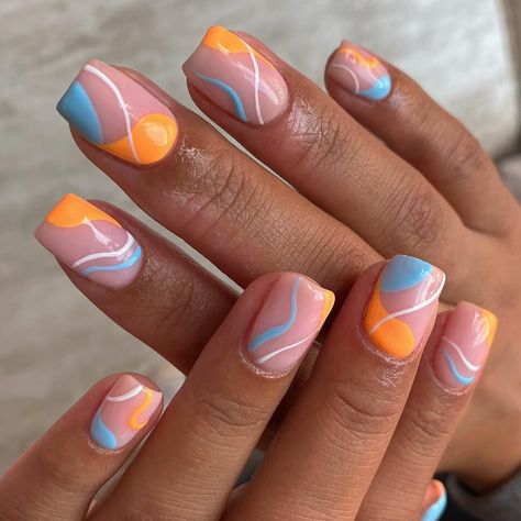 Nails Orange, Opal Nails, Orange Nail Designs, Cute Simple Nails, Nagel Tips, Racun Shopee, Smink Inspiration, Short Square Nails, Blue Nail Art