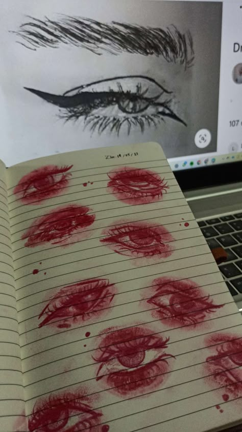 Art With Makeup On Paper, Drawing With Makeup On Paper, Kiss Eyes Drawing, Lipstick Kiss Art, How To Draw Tears, Lipstick Mark, Beautiful Night Sky, Kiss Art, Eye Sketch