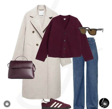 Maroon Winter Outfits, Winter Outfits Burgundy, Burgundy Winter Outfits, Maroon Cardigan Outfit, Canada Winter Fashion, Burgundy Cardigan Outfit, Burgundy Fall Outfits, Burgundy Sweater Outfit, Burgundy Shoes Outfit