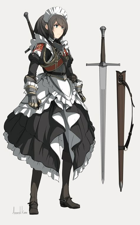 Battle Maid Anime, Combat Maid Art, Battle Maid Character Design, Combat Maid Character Design, Battle Maid Art, Anime Armor Female, Maid Assassin, Combat Maid, Medieval Maid