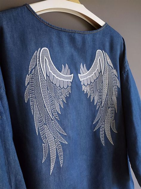 Embroidered Angel Wings, Angel Wings Embroidery, Wings Embroidery, Graphics Tee, Cape Costume, Diy Clothes Design, The Wings, Clothing Design, Machine Embroidery Design