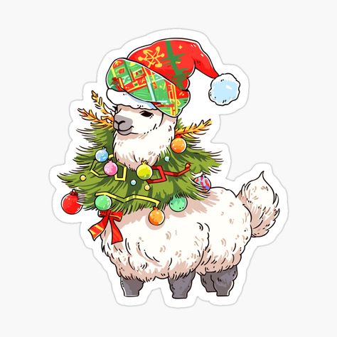 Christmas Tree Sticker, Tree Sticker, Llama Christmas, Stickers Design, Llama Alpaca, Christmas Card Art, Tree Stickers, Christmas Stickers, Cool Stickers